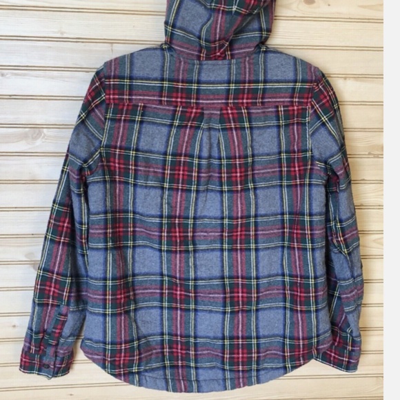 LL Bean Gray Plaid Sherpa Lined Full Zip Flannel Relaxed Fit Shacket Women's XS - Picture 2 of 12